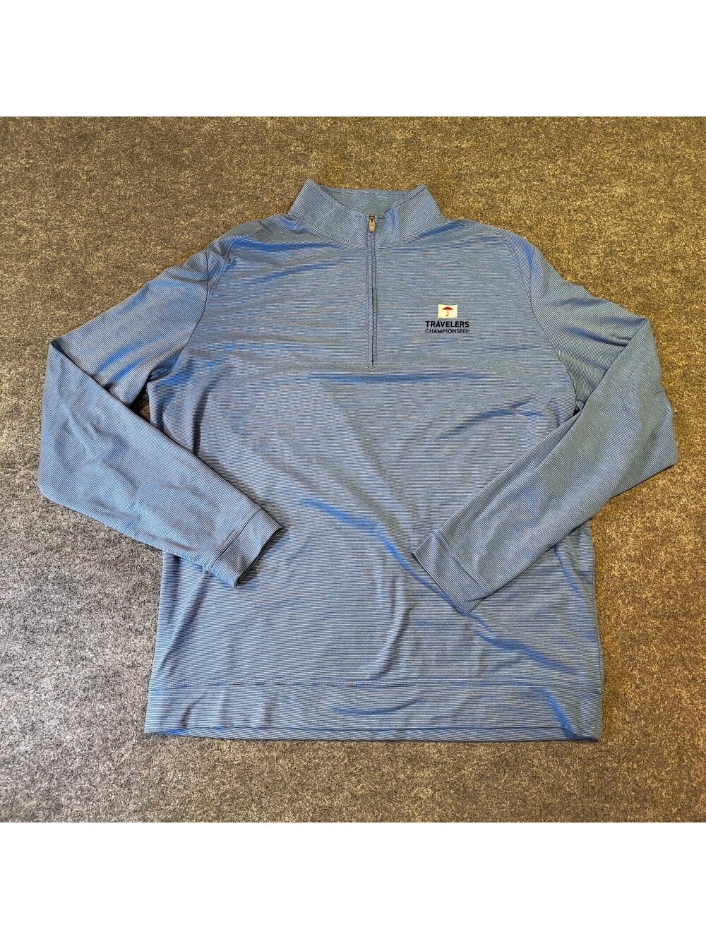 johnnie-O Travelers Championship Blue Striped 1/2 Zip Pullover Men's Large